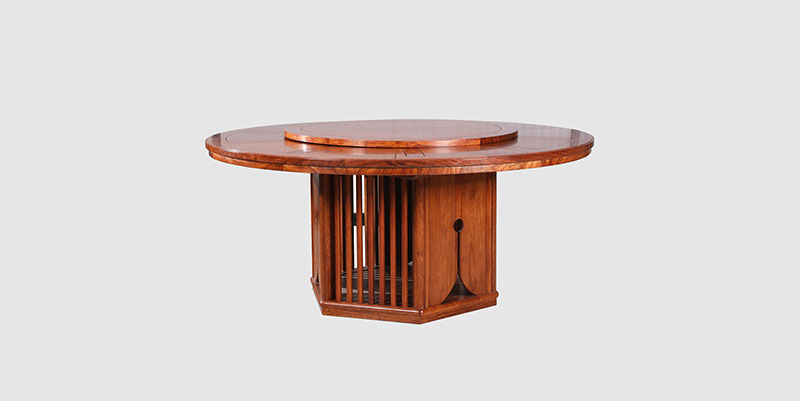 莎车中式餐厅装修天地圆台餐桌红木家具效果图